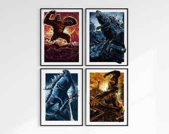 Monsterverse Posters, Kong, Godzilla, Graphic novel Art Prints, Kaiju Artwork, Monster Wall Art, Godzilla Posters,Kong Posters,Birthday Gift