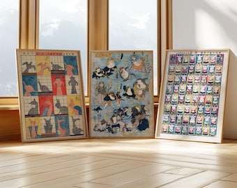 Vintage Japanese Art Print Set, Ukiyo-e Wall Art, Traditional Japanese Posters, Edo Period Prints
