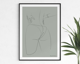 Woman Line Drawing | Beach Bum | Abstract Line Drawing | Artistic Female Body | Naked Print | Abstract Line Art | Soft Grey