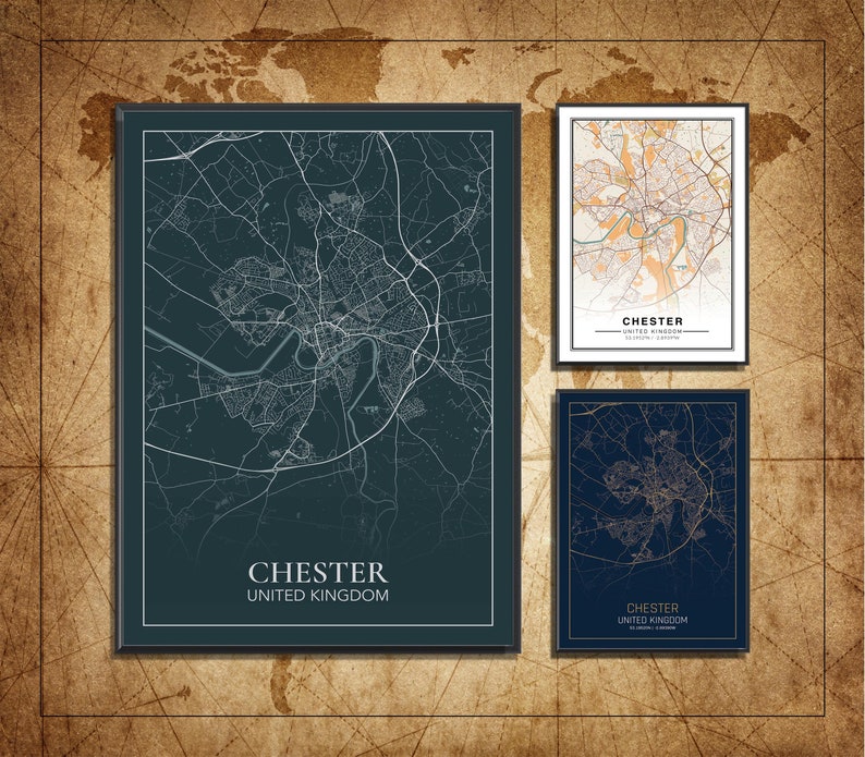 Map of Chester, Custom City Artwork, Chester Travel Map, Modern City ...