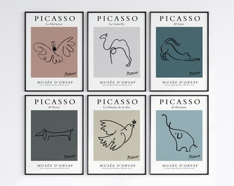 Picasso Line Art | Picasso Print | Line Drawing | Home Decor | Wall Art | Vintage Poster | Exhibition Poster | Picasso Dove | Picasso Dog