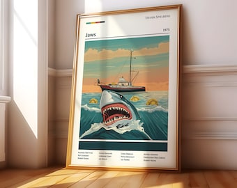 Jaws filmaffisch, Jaws filmtryck, vintage filmaffisch, skräckfilm, filmtryck för biorum, väggkonst, heminredning, minimalistisk konst