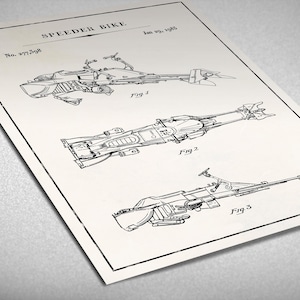 May include: A black and white line drawing of a speeder bike patent. The patent number is 3,777,368 and the date is Jan 29, 1974. The drawing shows three different views of the speeder bike.