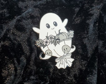 Ghost BOOquet Hard Enamel Pin - Black and White