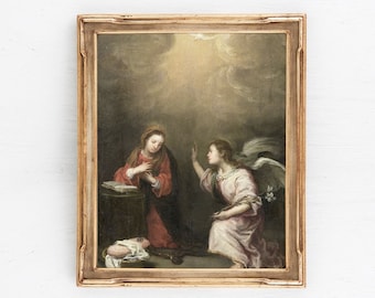 Catholic Mary Oil Painting, Vintage Catholic Art, Marian Art, Catholic Wall Decor, Mary and Jesus, Madonna and Child, Neutral Vintage Art