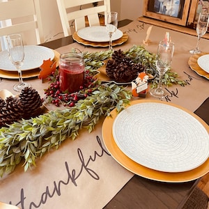 Thanksgiving Table Runner: Kraft Paper, "Eat, Drink, Be Thankful" Script