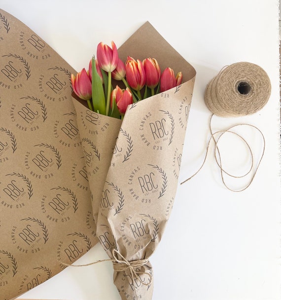 Custom Fresh Flower Bouquet Wraps Your Business or Event Logo Brown Kraft  Paper 