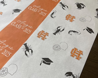 Personalized Seafood Themed Graduation Party table runner, personalized with names and school colors