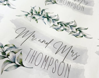 Personalized Eucalyptus Wedding Wrapping Paper: Mr. & Mrs. Gift Wrap
