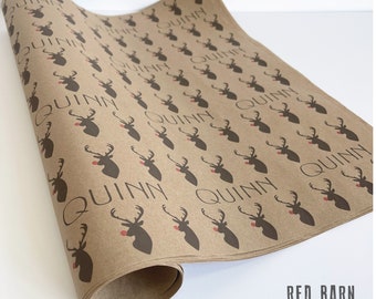 Reindeer personalized gift wrap on Kraft paper, for kids