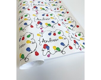 Personalized Christmas Lights Wrapping Paper: Vintage Style Kraft Paper
