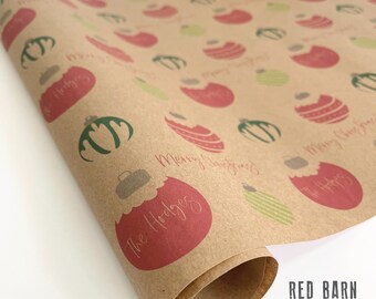Personalized Christmas Ornament Wrapping Paper: Vintage Kraft Paper