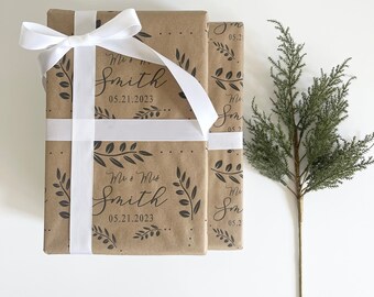 Personalized Mr. & Mrs. Kraft Wedding Wrapping Paper: Boho Gift Wrap