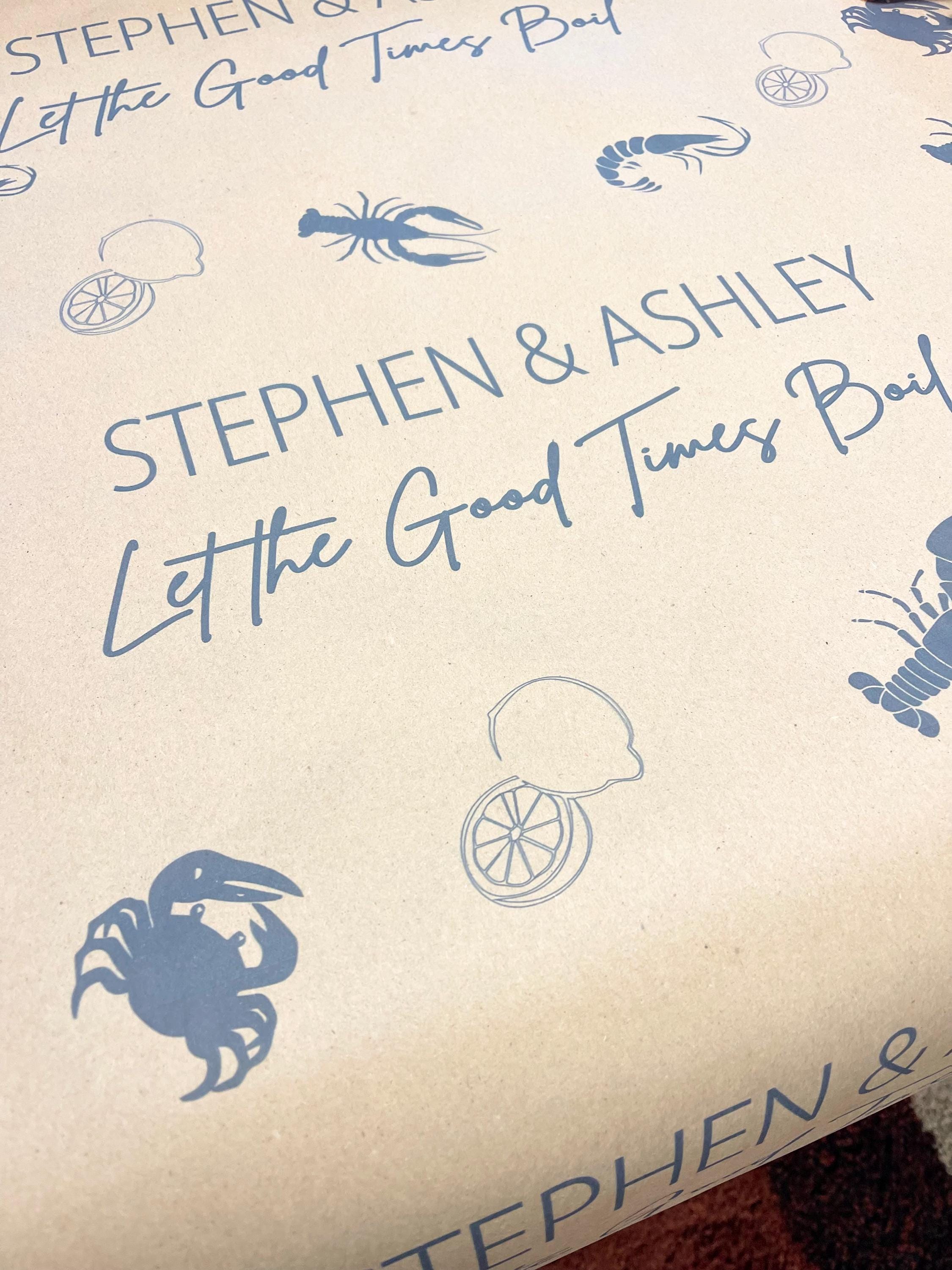 Let The Good Times Boil Seafood Boil Personalized Paper Table Runner Food Safe