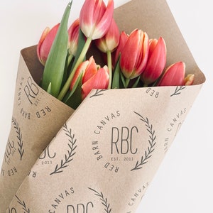 Custom Fresh Flower Bouquet Wraps | Your Business or Event Logo | Brown Kraft Paper