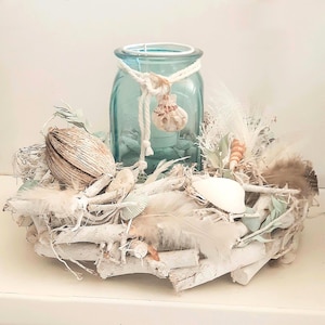 Sommerdeko Maritimer Tischkranz 'Summerbreeze' mit Windlicht in Weiß Beige Mint