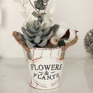 Deko Sommergesteck 'Flowers & Plants' im Vintage-Topf Bild 1