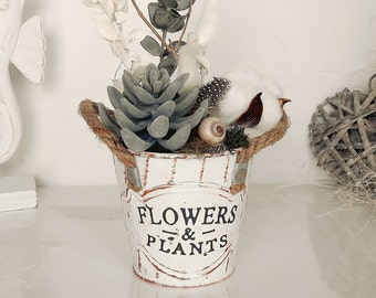 Deko Sommergesteck 'Flowers & Plants' im Vintage-Topf