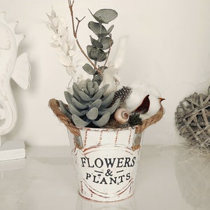 Deko Sommergesteck 'Flowers & Plants' im Vintage-Topf Bild 2