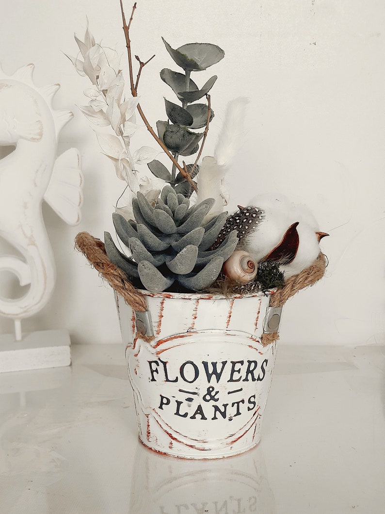 Deko Sommergesteck 'Flowers & Plants' im Vintage-Topf Bild 6