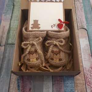 Reveal Baby Gift Newborn Booties Gift Pregnancy Announcement Bear Baby Shoes Baby Shower Gift Baby Gender Reveal Gift Baby Announcement Gift