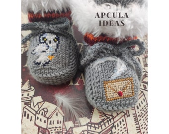 Knitted Wizard Baby Booties Magic Owl Baby Shoes Baby Announcement Baby Witch Wizard Baby Shower Gift Wizard Baby Gift Wizard Baby Set Magic