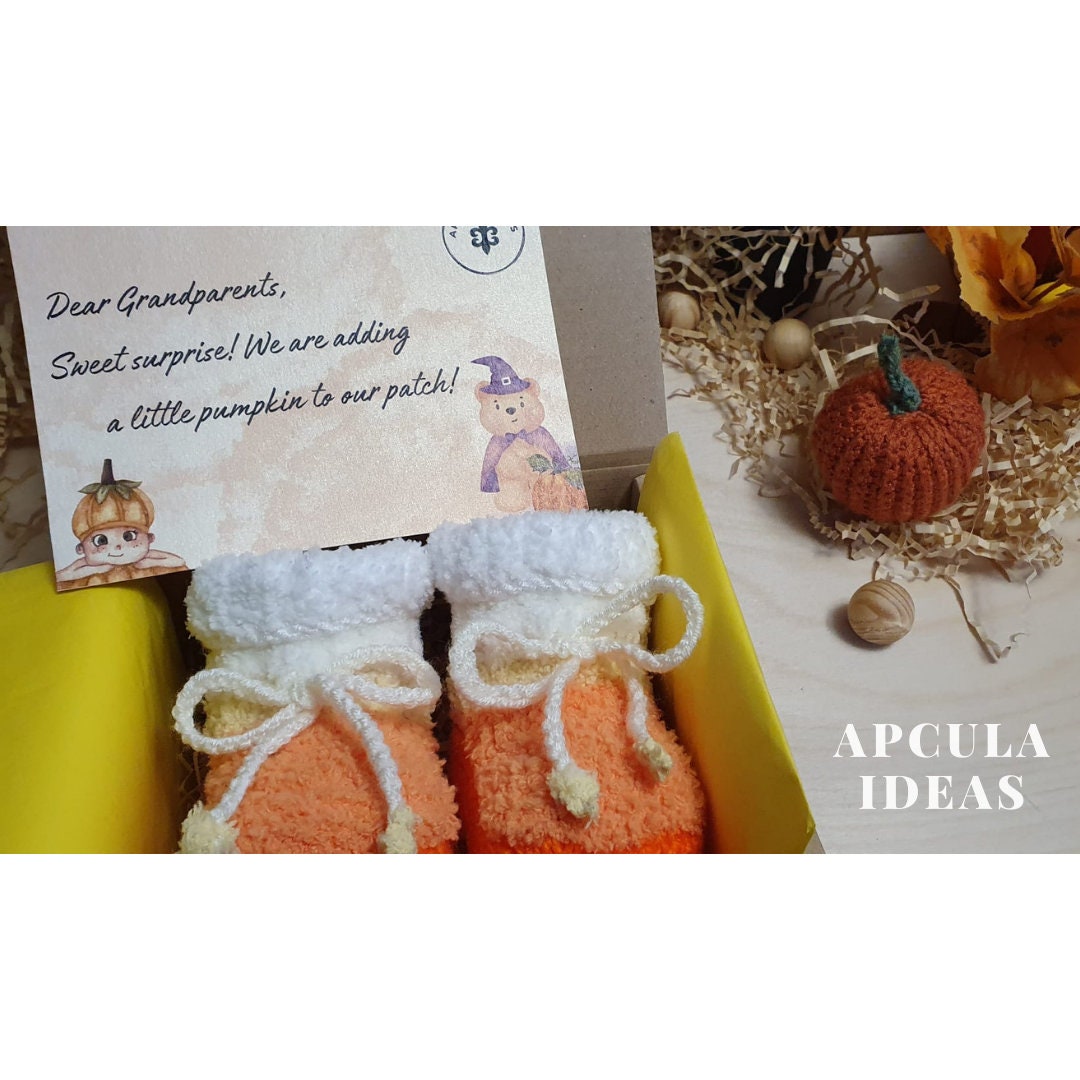 Pumpkin Crochet Baby Shoes Gift Pregnancy Announcement Baby Halloween