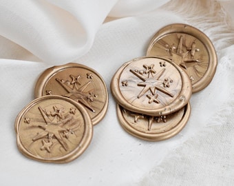 Gold Star Wax Seal Sticker, Celestial Wax Seal Stamp, Celestial Wedding Stationery, Wedding Envelope