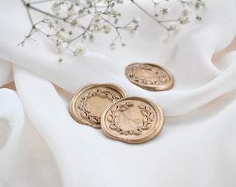 Gold Wreath Wax Seal Sticker, Leaf Wax Seal Stamp, Botanical Wax Seal for Wedding Stationery, Garden Wedding Envelope Seal