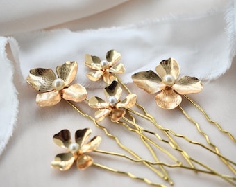 Floral Wedding Hair Pins, Boho Bridal Headpiece, Wedding Flower Hair Accessories, Pearl Hair Pins