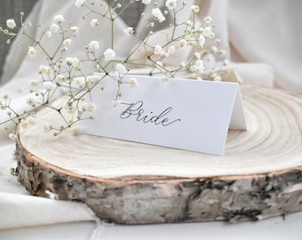 Wedding Place Card, Handwritten Place Name, Calligraphy Place Setting, Black and White Folded Name Card, Dinner Party Decor, Guest Name Tag