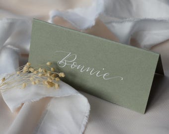 Wedding Place Card, Handwritten Calligraphy Place Name, Wedding Guest Name Tag, Sage Green Wedding Place Setting, Sage Green Table Setting