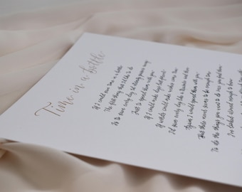 Custom Handwritten Calligraphy, Paper First Anniversary Gift, Handwritten Wedding Vows, Handwritten Poem Gift, Bespoke Love Letter