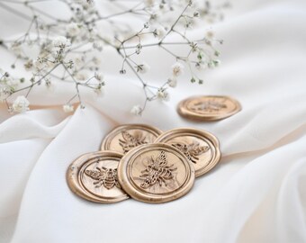 Gold Bee Wax Seal Sticker, Nature Wax Seal Stamp, Wax Seal for Wedding Stationery, Botanical Wedding Envelope Seal