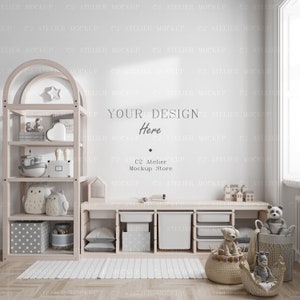 Empty Wall Mockup In Nursery Kids room - High quality Blank Wall Mock up - Interior Home Minimalist Wall Art - Modern Design