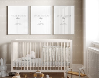 Nursery Wall Mockup: 3 Frames, Modern Interior (Digital Download)