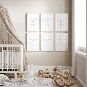 6 muurmodellen Frames kinderkamer - kinderkamer - galerij Mockup Frames - interieur moderne huis muur Mock up Frames - gestileerde Mockup