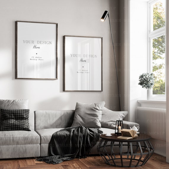 Living Room Frame Mockup: Modern Interior Wall Art (Digital Download)