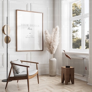 Vertical Mock Up Frame In Home Interior | Close Up High Quality Mock up in Living room | Print Poster Artwork Mockup