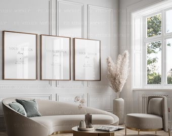 Modern Living Room Mockup: 3 Wall Frames (Digital Download)