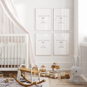 4 marcos de maquetas de pared habitación para niños - guardería - marcos de maquetas de galería - marcos de maquetas de pared interiores modernos para el hogar - maqueta con estilo