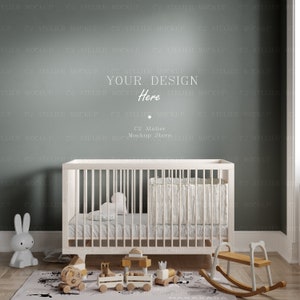 Empty Wall Mockup In Nursery Kids room - High quality Blank Wall Mock up - Interior Home Minimalist Wall Art - Modern Design