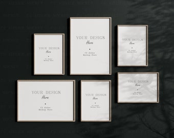6 Wall Gallery Mock up Frames, High quality Wall Mock up with Shadows, Close up Simple Wall Frames, Styled Mockup