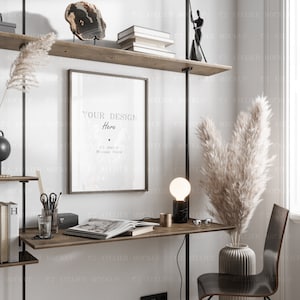 Vertical Mock Up Frame In Home Interior | Close Up High Quality Mock up in Office | Work Place | Print Poster Artwork Mockup