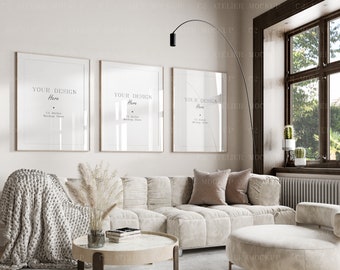 Modern Interior Wall Frame Mockup: 3 Frames (Digital Download)