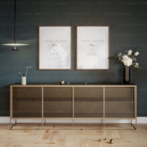 2 Mockup Frames in modern interior design background, High resolution Wall Mockup, Digital Art, Interior Mockup