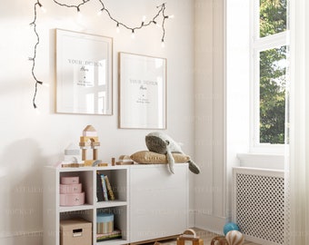 Nursery Mockup: Two Wall Frames, Modern Kids Room (Digital Download)