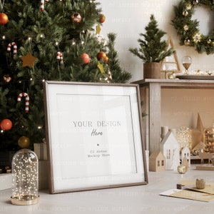 Christmas Holiday Square Frame Mockup | High quality Wall Mock up Frames | Interior Living Room