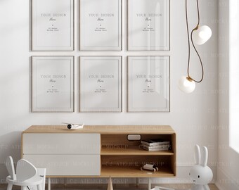 Kids Room Wall Mockup: 6 Frames Gallery (Digital Download)