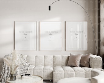 Frontal 3 Frames Mockup: Boho Interior Wall Art (Digital Download)